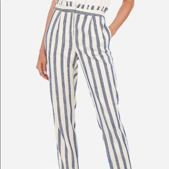 Striped High Waisted Ruffle Top Ankle Pants trousers size 18 Express NWT plus - Picture 3 of 3